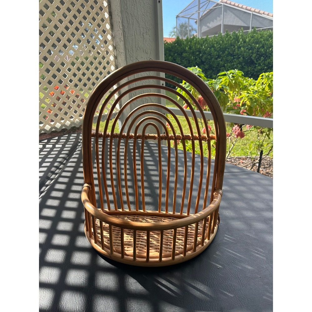 Vintage Boho Rattan Rainbow Wall Shelf Wicker Floating Nursery Decor Arch EUC